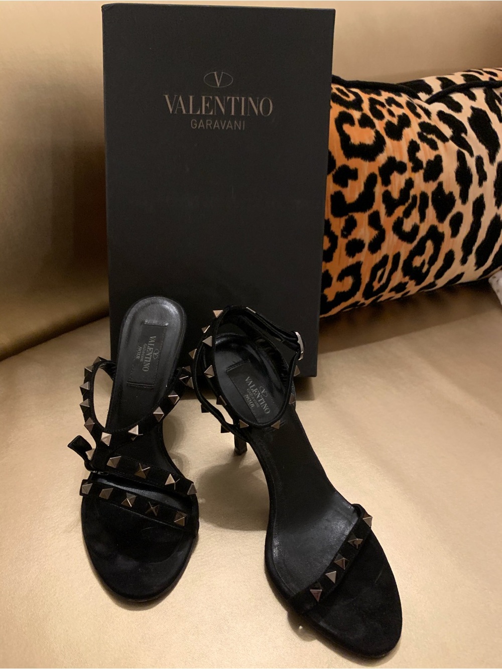 Vintage Valentino Garavani Black Rockstud Suede Ankle-Strap Heels